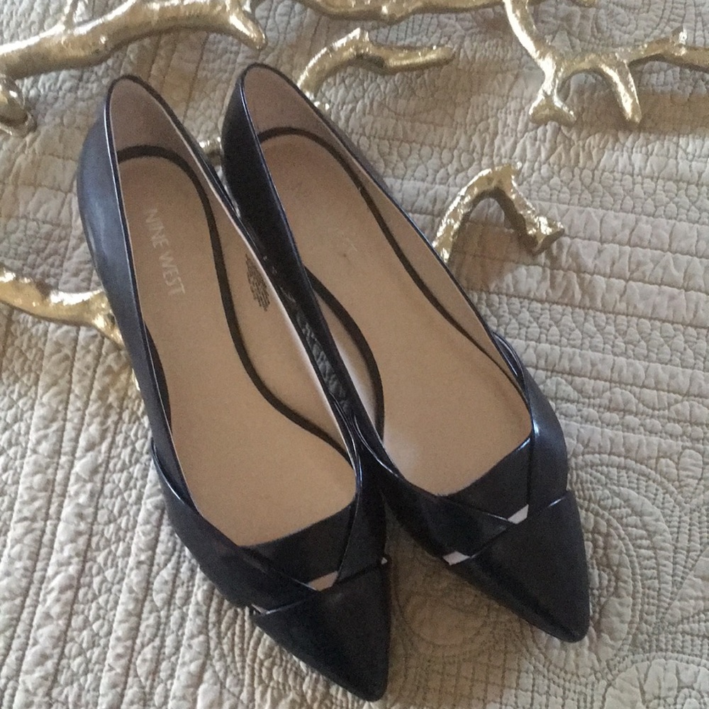 Nine West Tuneup Pointed Toe Black Leather Flats